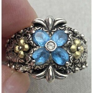 Barbara Bixby Sterling 925 18k Gold Blue Topaz Lotus Flower Ring Size 8 Jezebel